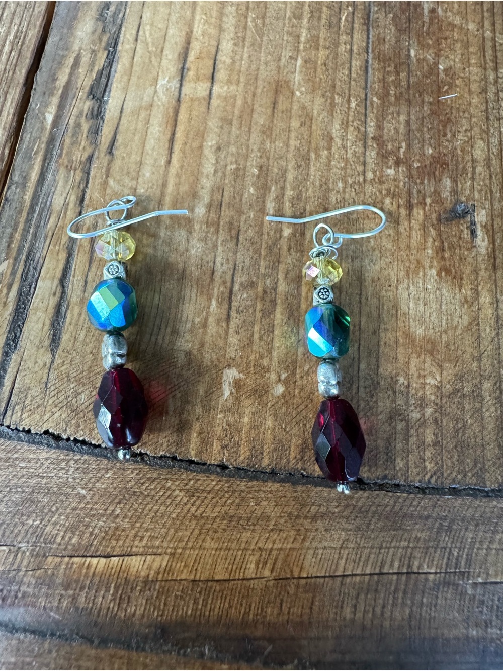 Handmade Multicolor Beaded Dangle Earrings - Red & Blue